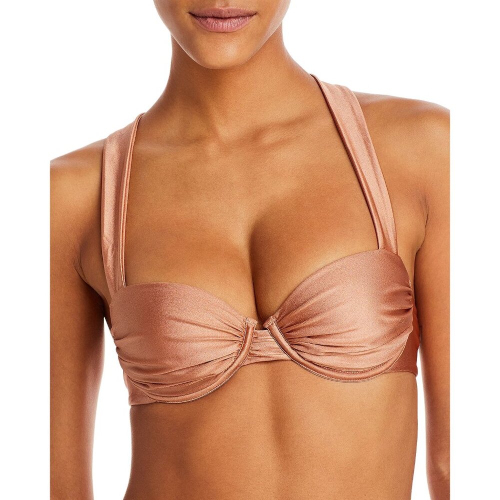 Aqua Swim Women's Ruched Underwire Bikini Top Brown XS B4HP $59